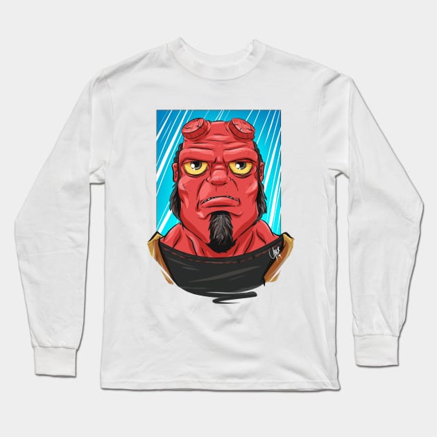 Pop Culture Caricature #10 - Hellboy Long Sleeve T-Shirt by yazgar